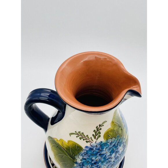 Casafina Pitcher Jug Hydrangea Blue Hand Painted Portugal W Under Plate Large - Picture 5 of 12